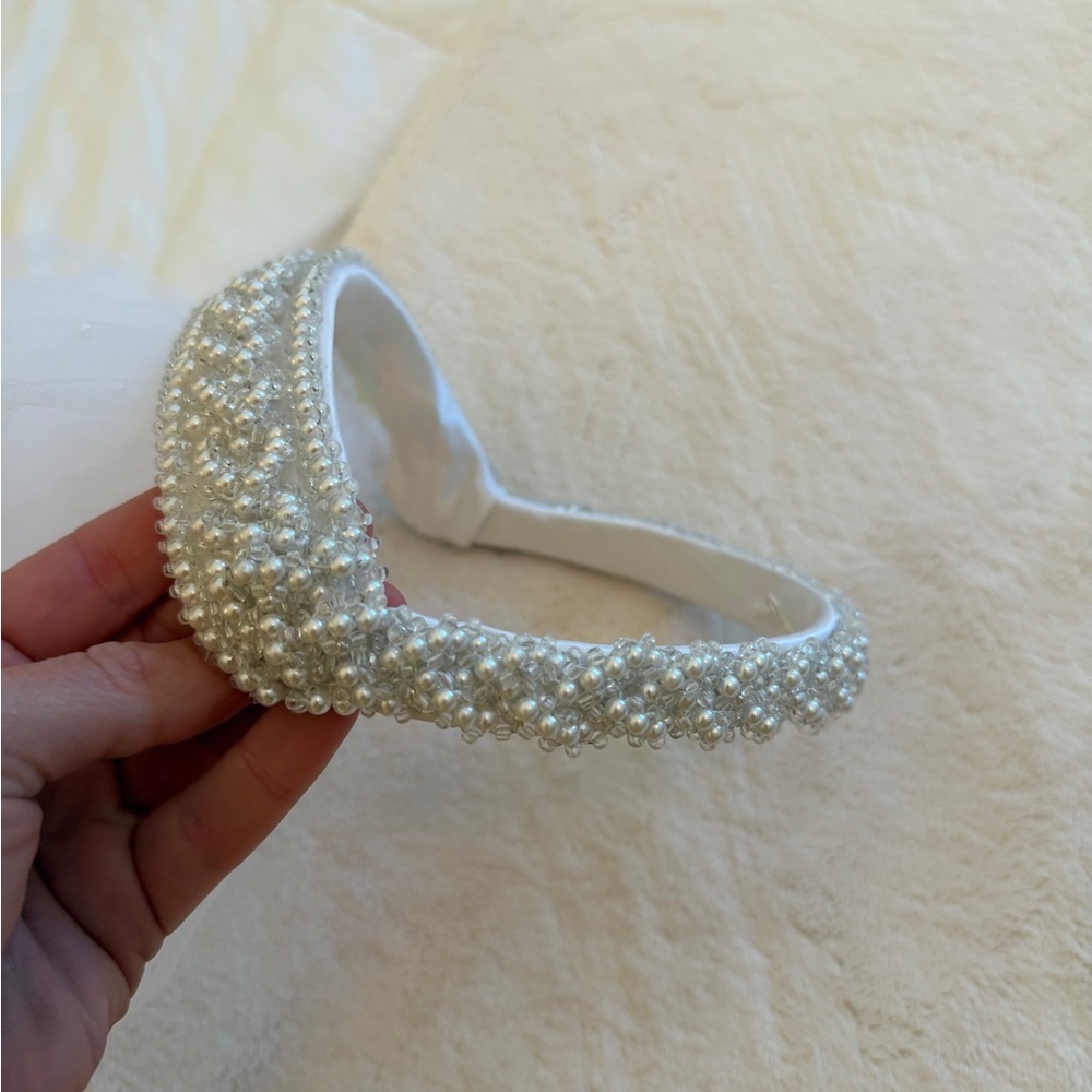 Vintage Pearl Beaded Bridal tiara with veil